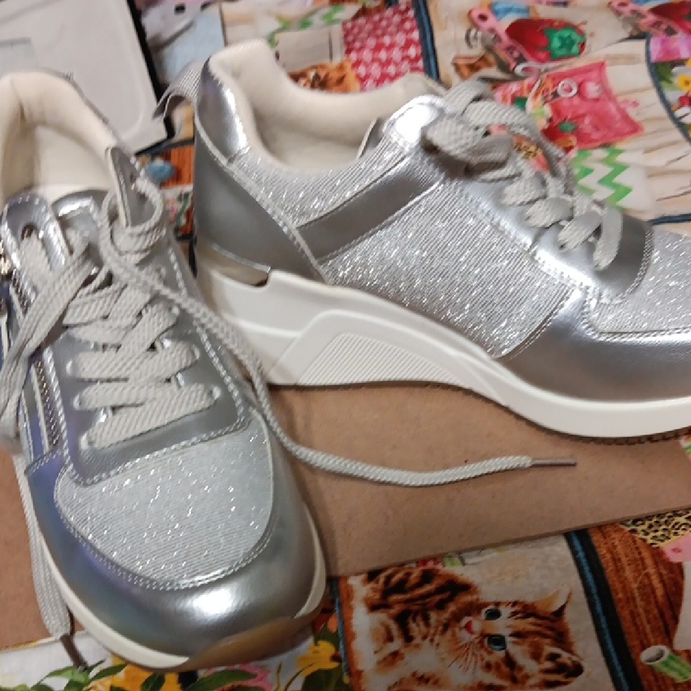 Silver Chunky Platform Sneakers with Glitter
